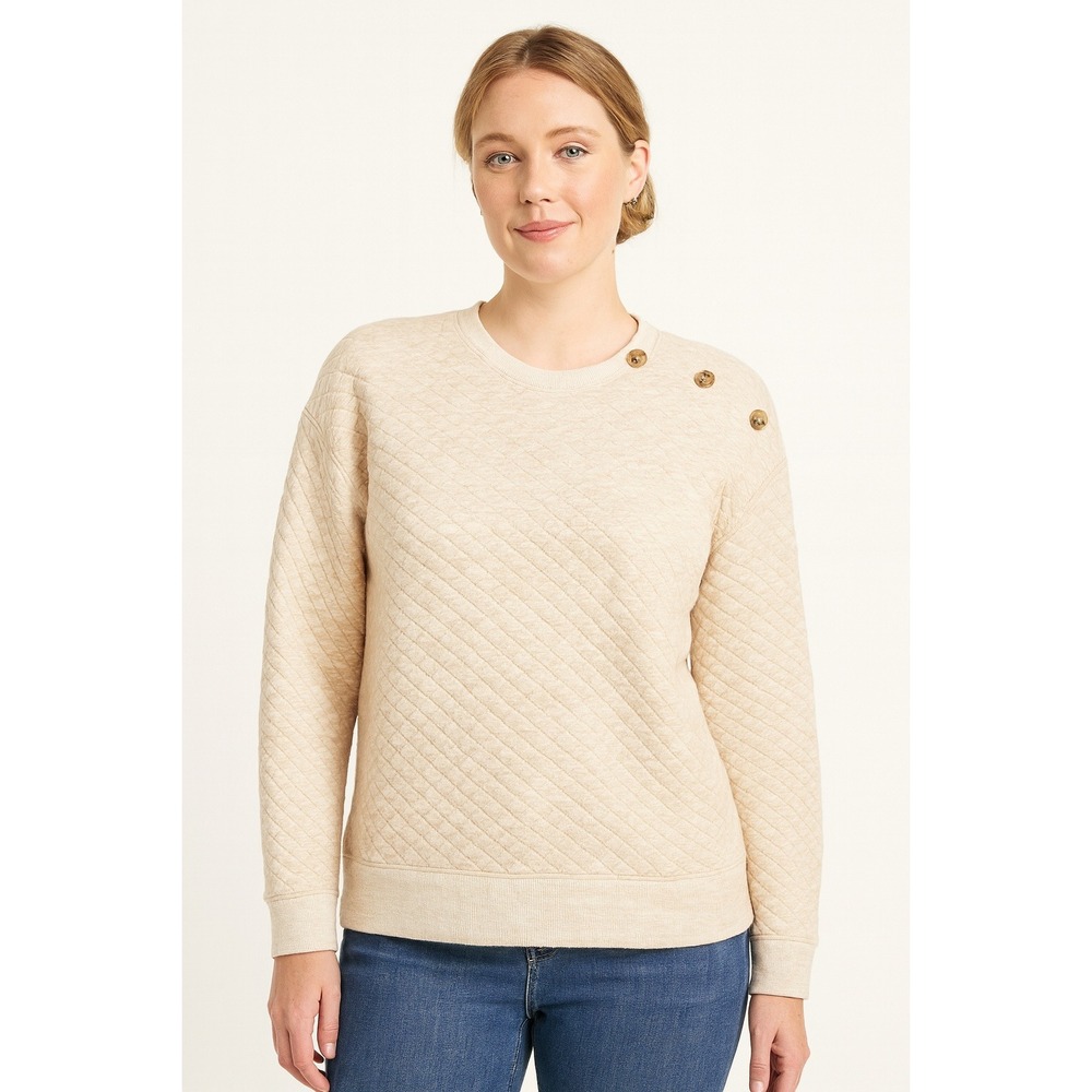 J. Crew Womens Quilted Button‎ Neck Pullover Top Details Beige Comfy Size XL